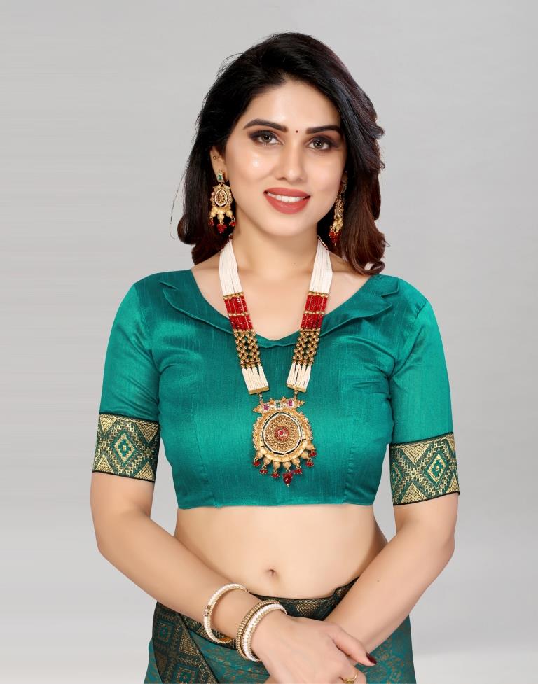 Teal Blue Coloured Lycra Foil Printed Saree | Sudathi