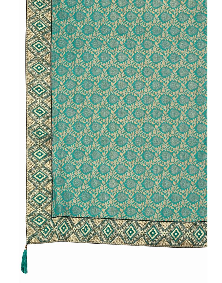 Teal Blue Coloured Lycra Foil Printed Saree | Sudathi