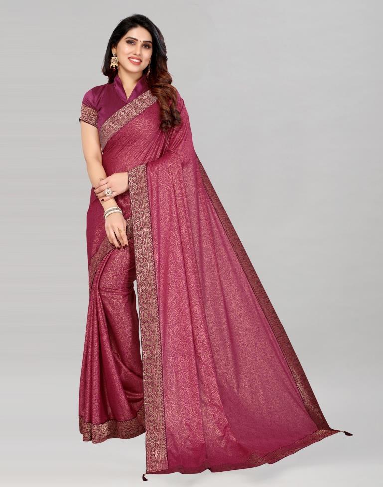 Wine Coloured Lycra Foil Printed Saree | Sudathi