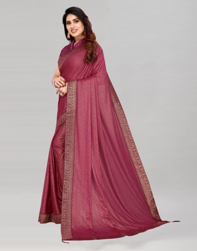 Wine Coloured Lycra Foil Printed Saree | Sudathi