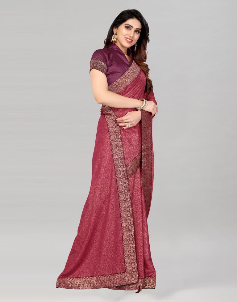 Wine Coloured Lycra Foil Printed Saree | Sudathi
