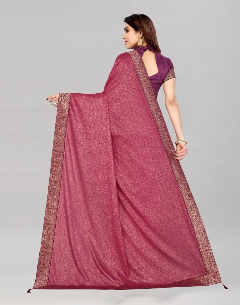Wine Coloured Lycra Foil Printed Saree | Sudathi