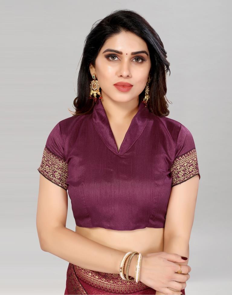 Wine Coloured Lycra Foil Printed Saree | Sudathi