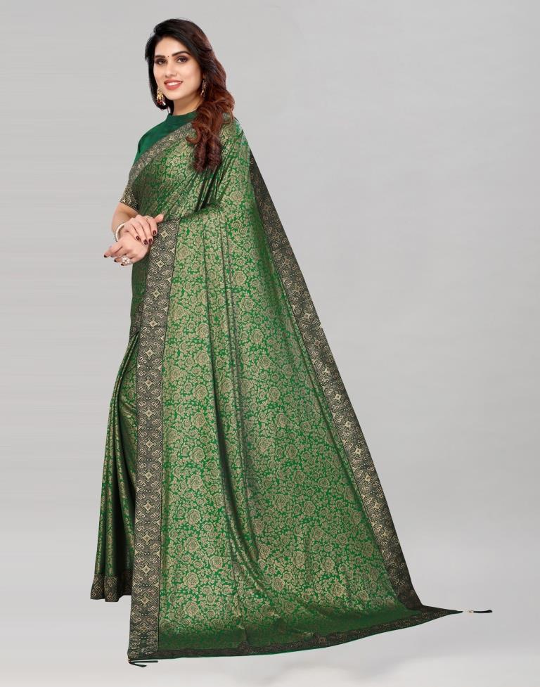 Green Coloured Lycra Foil Printed Saree | Sudathi