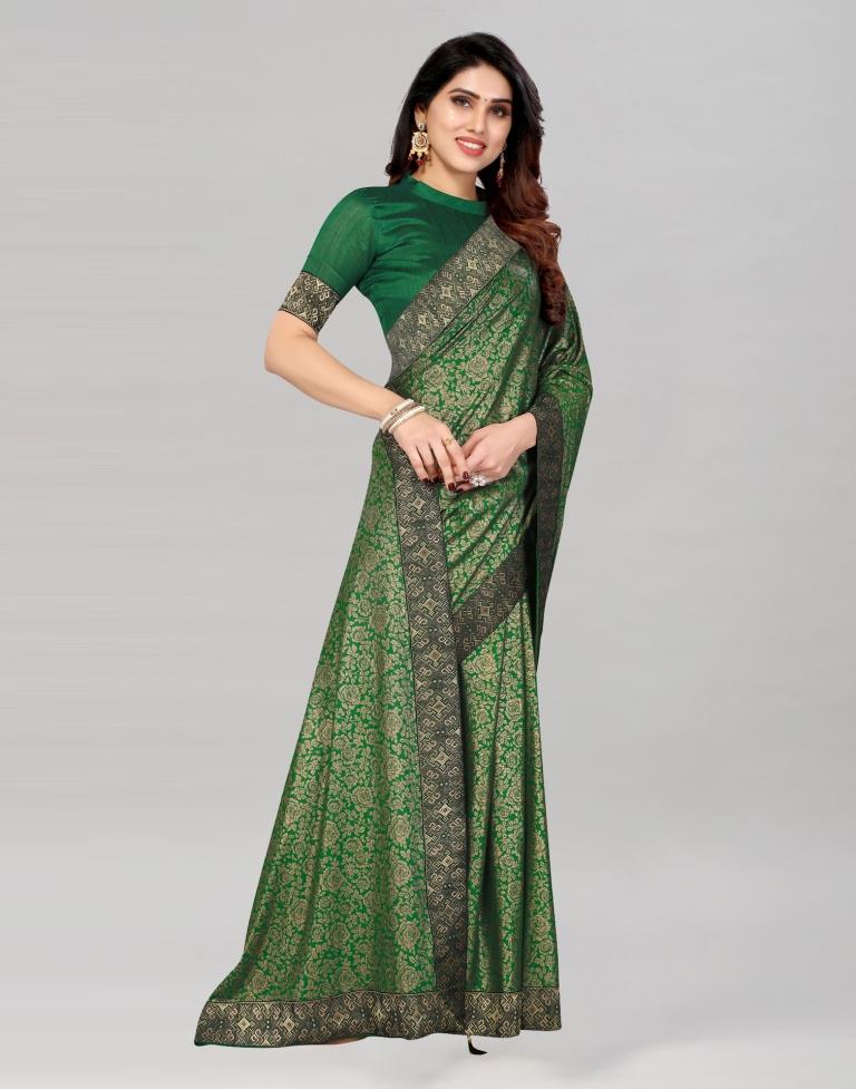 Green Coloured Lycra Foil Printed Saree | Sudathi