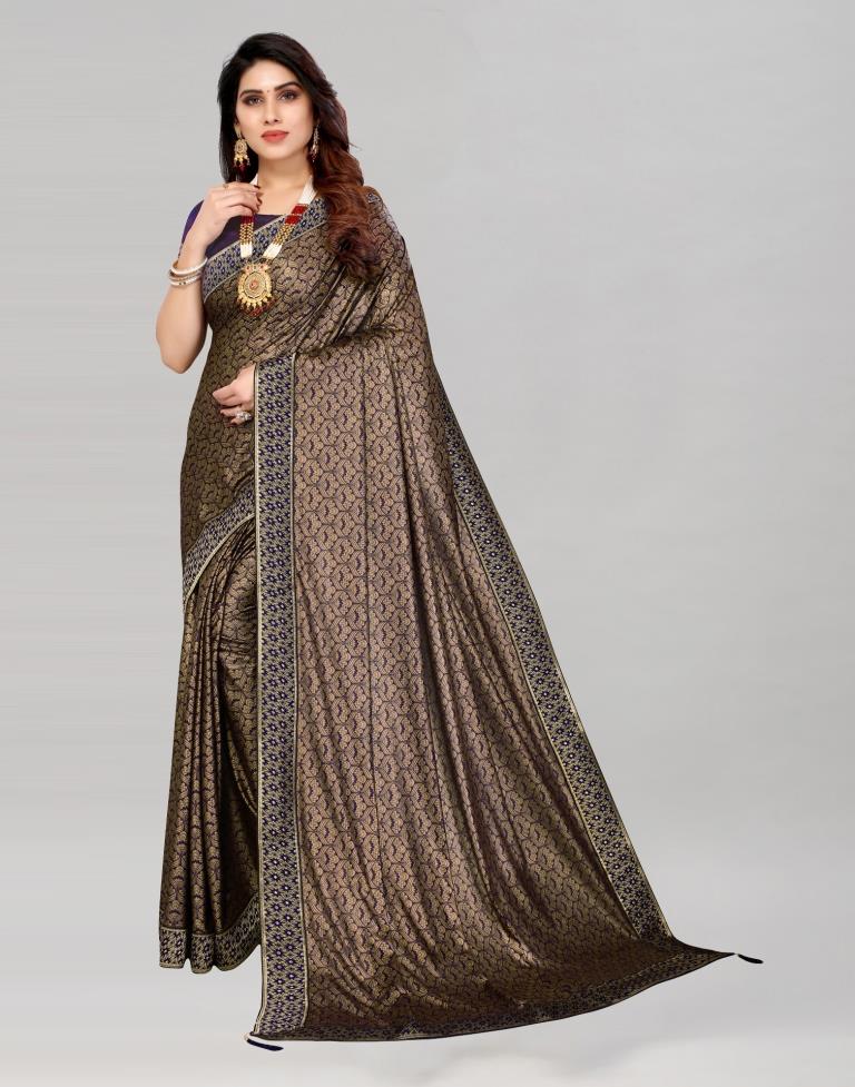 Brown Coloured Lycra Foil Printed Saree | Sudathi