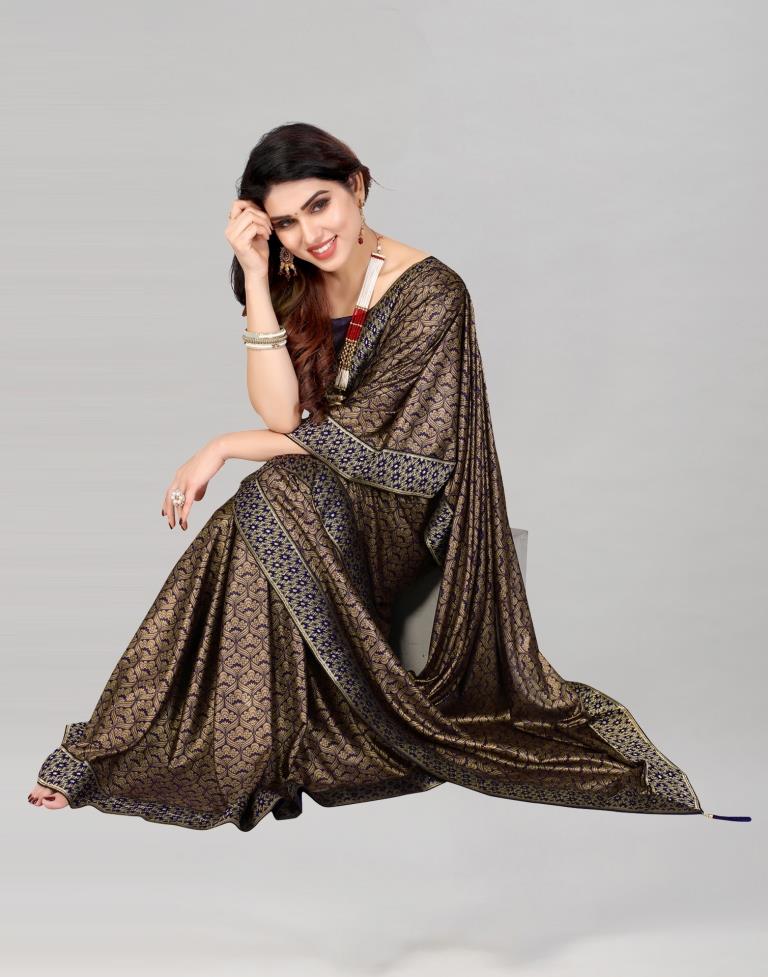 Brown Coloured Lycra Foil Printed Saree | Sudathi