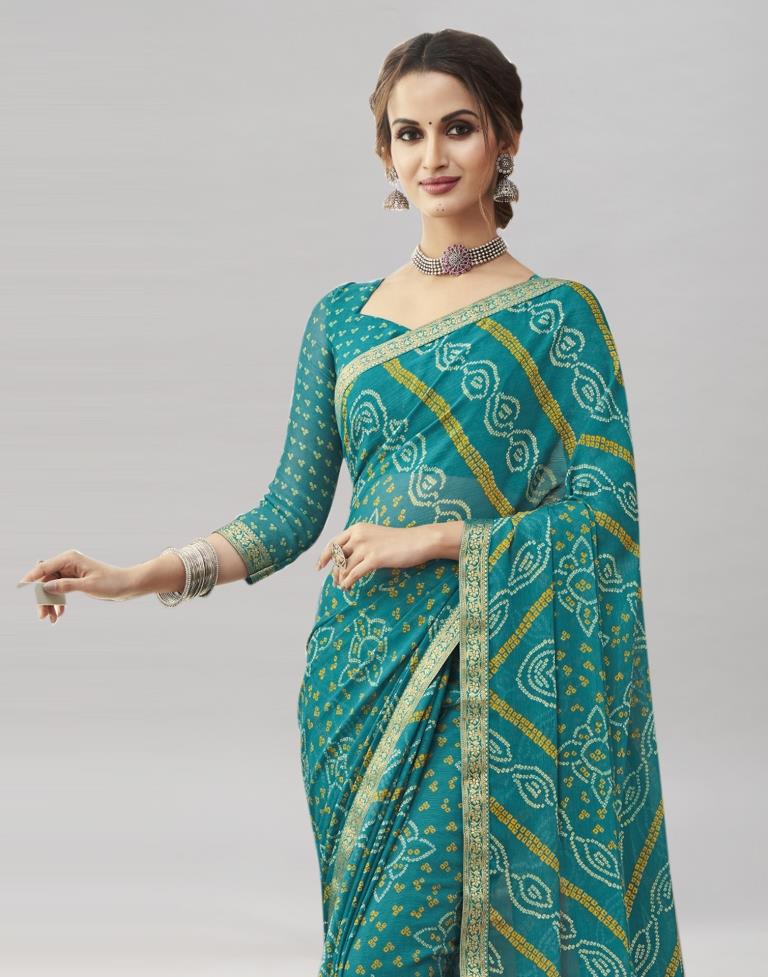 Rama Coloured Chiffon Bandhani Printed Saree | Sudathi