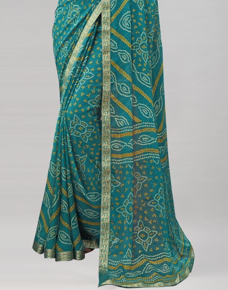 Rama Coloured Chiffon Bandhani Printed Saree | Sudathi