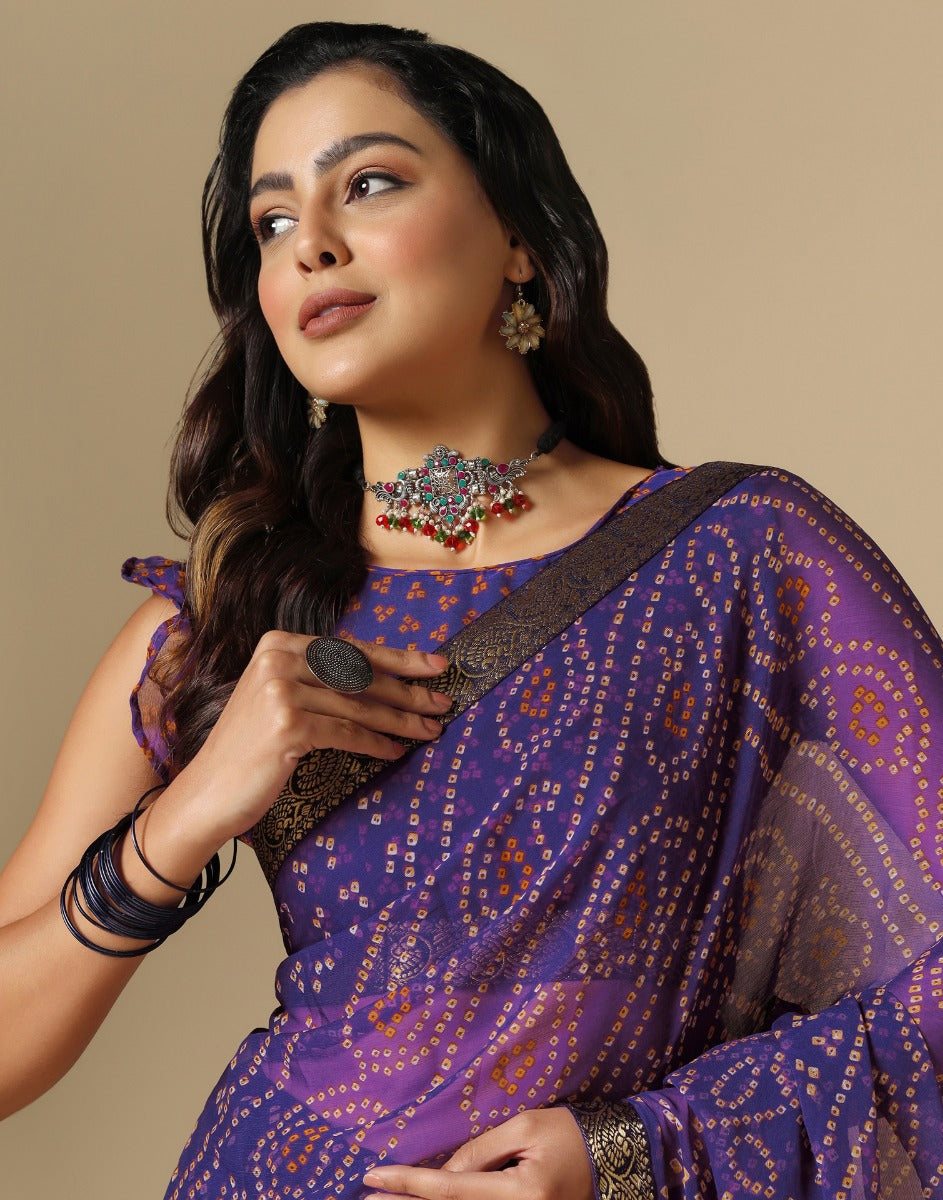 Violet Bandhani Saree | Sudathi