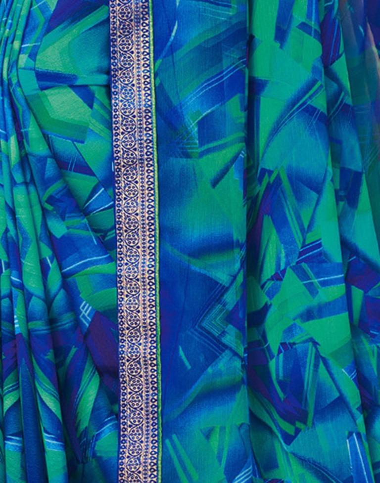 Blue Coloured Chiffon Geometric Printed Saree | Sudathi