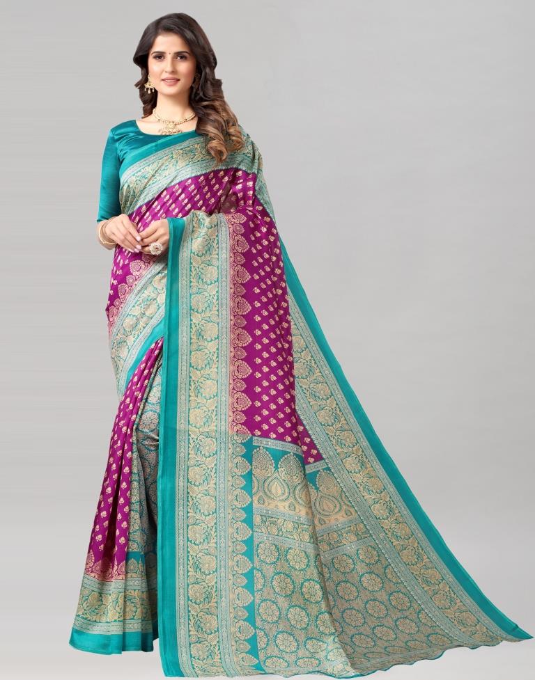 Rama Green Coloured Poly Silk Printed Saree | Sudathi