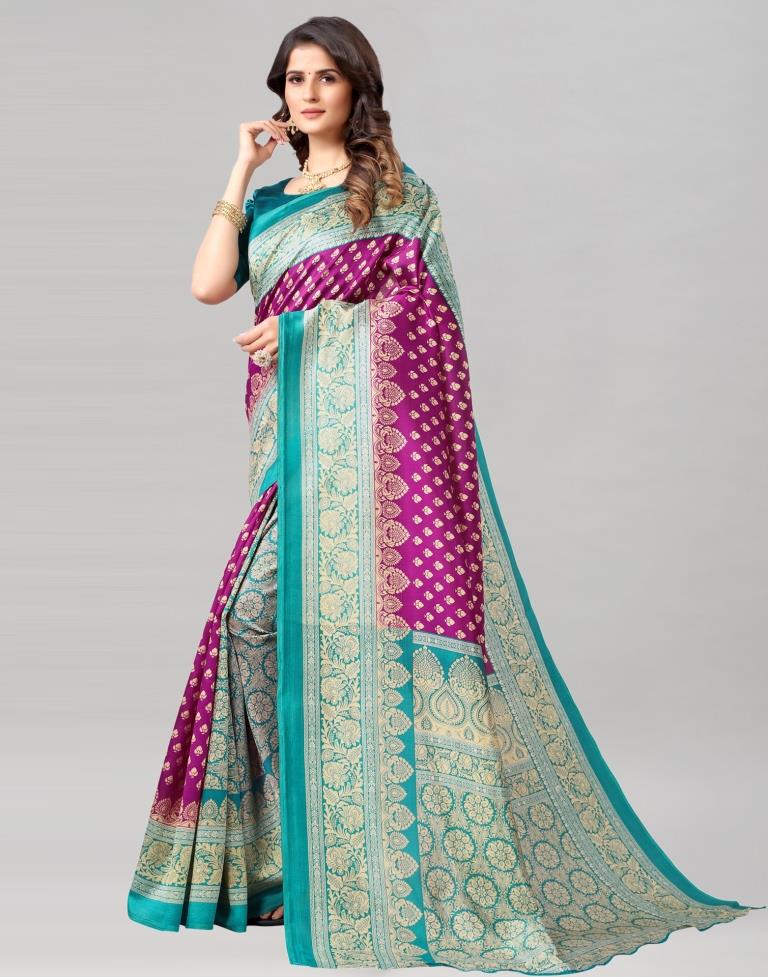 Rama Green Coloured Poly Silk Printed Saree | Sudathi