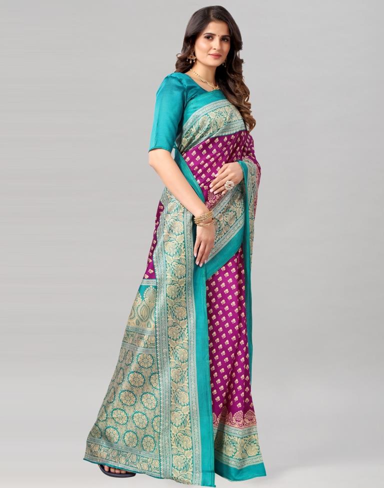 Rama Green Coloured Poly Silk Printed Saree | Sudathi