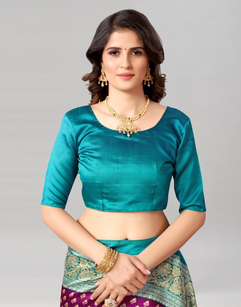 Rama Green Coloured Poly Silk Printed Saree | Sudathi
