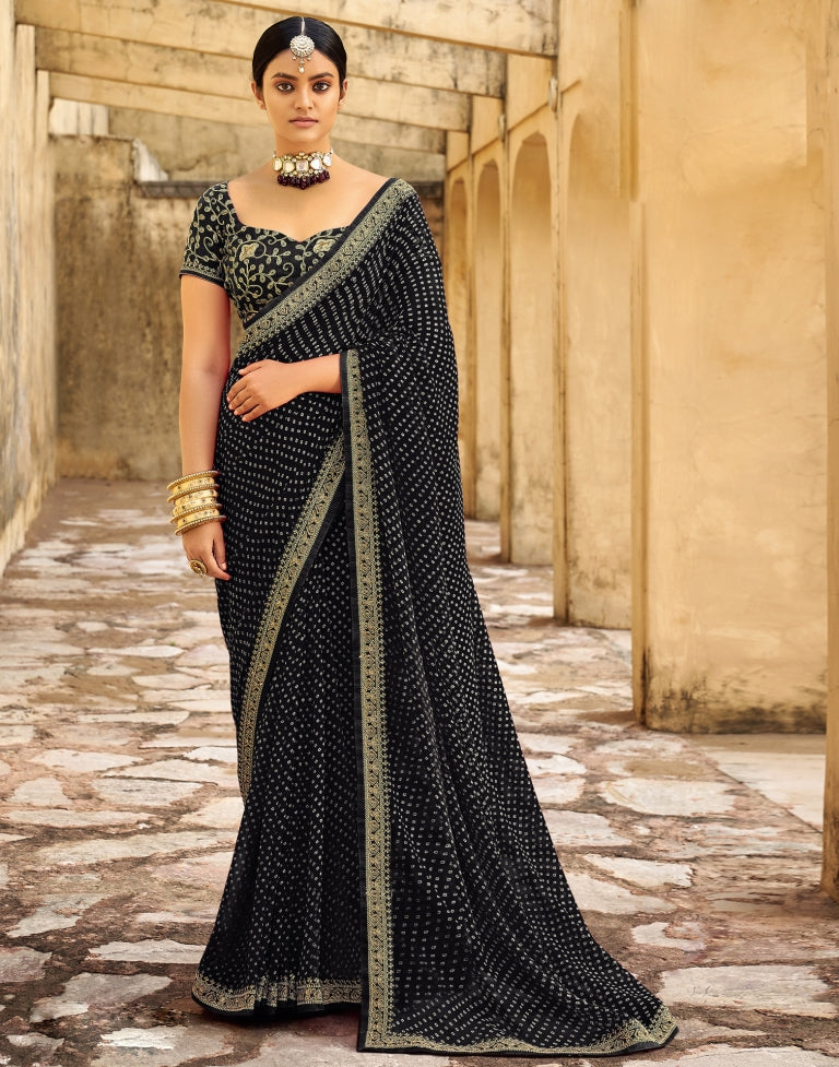 Black Bandhani Saree with Embroidery Border Sudathi