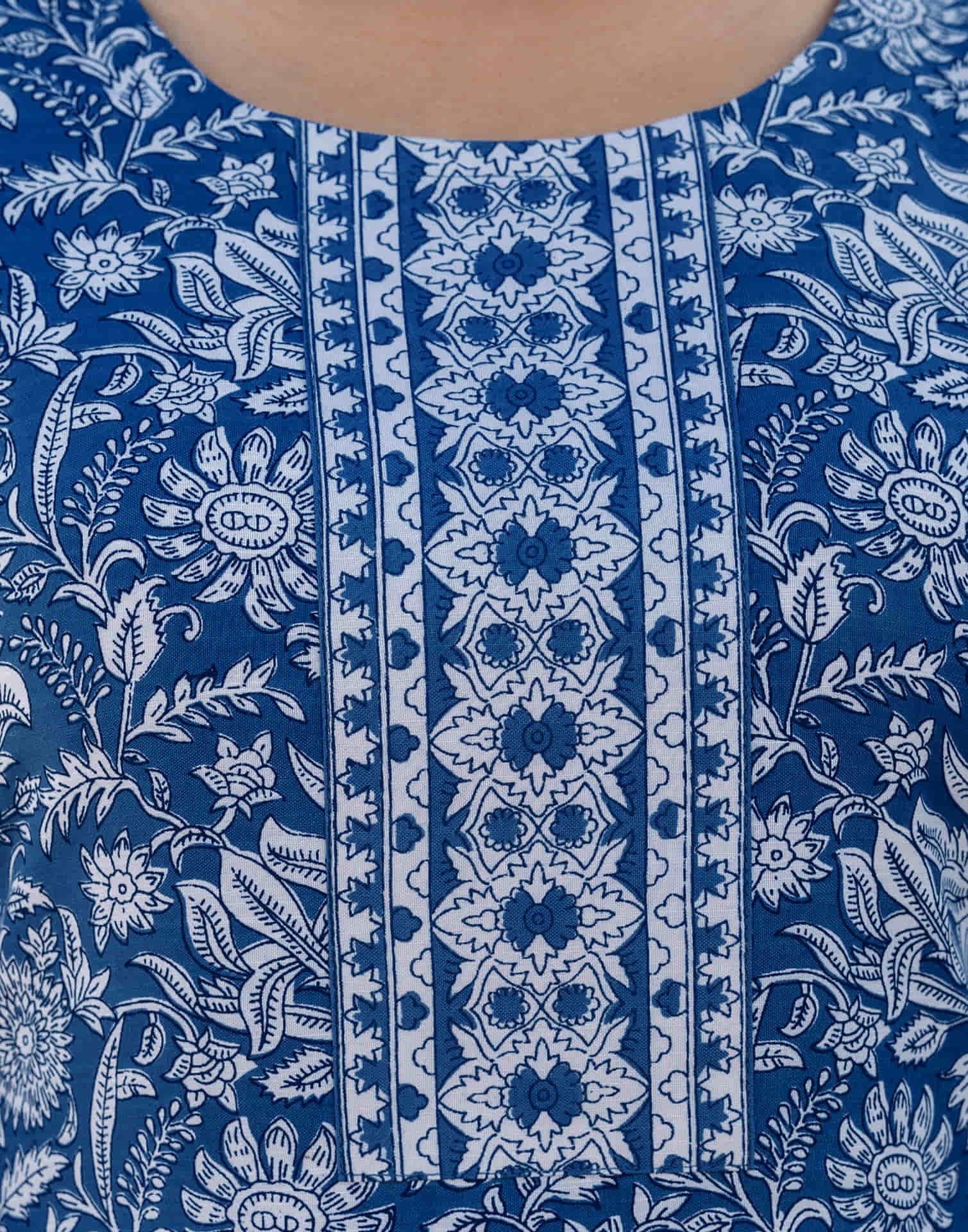 Dark Blue Cotton Printed Straight Kurta Set With Dupatta