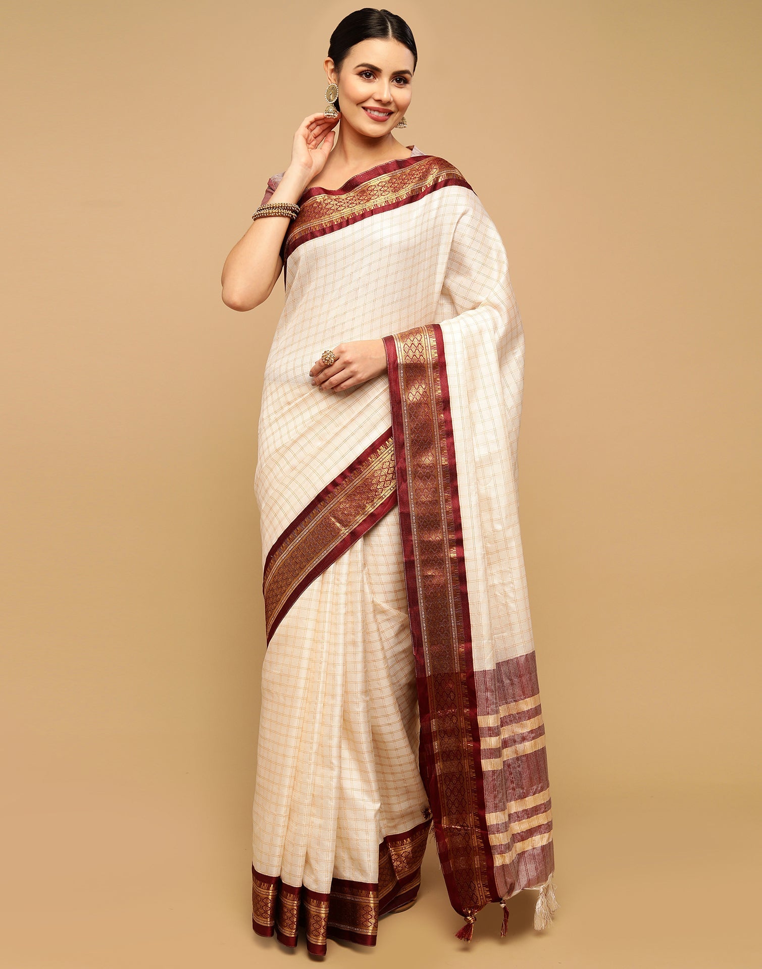 Amruta Off White Soft Semi Silk Saree main image 1