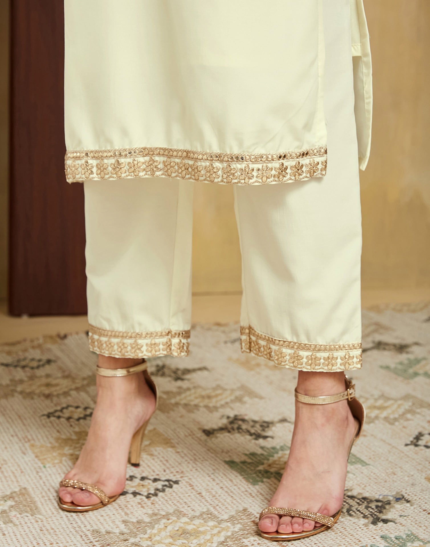 Cream Silk Embroidery Straight Kurta Set With Dupatta
