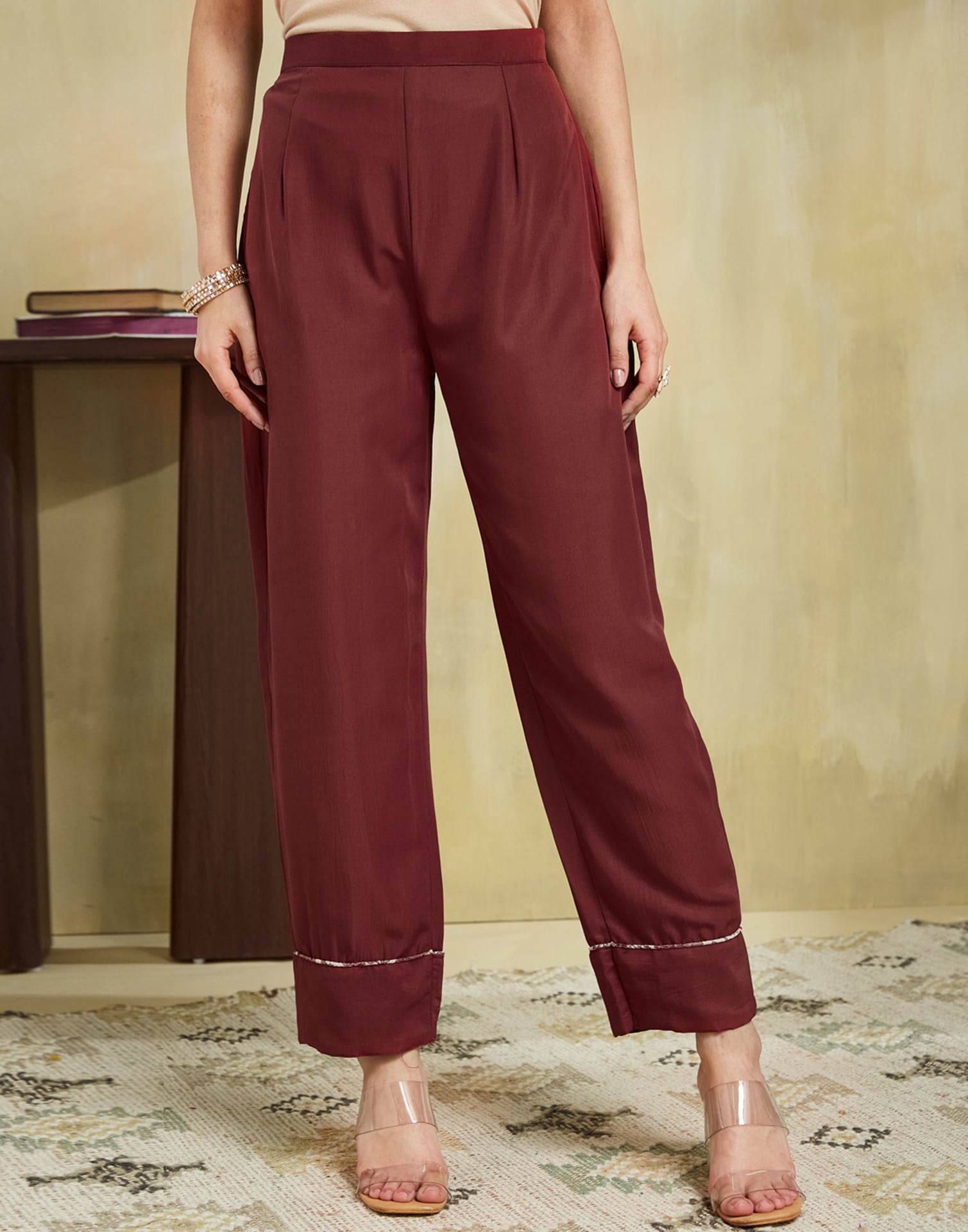 Maroon Silk Embroidery Straight Kurta Set With Dupatta