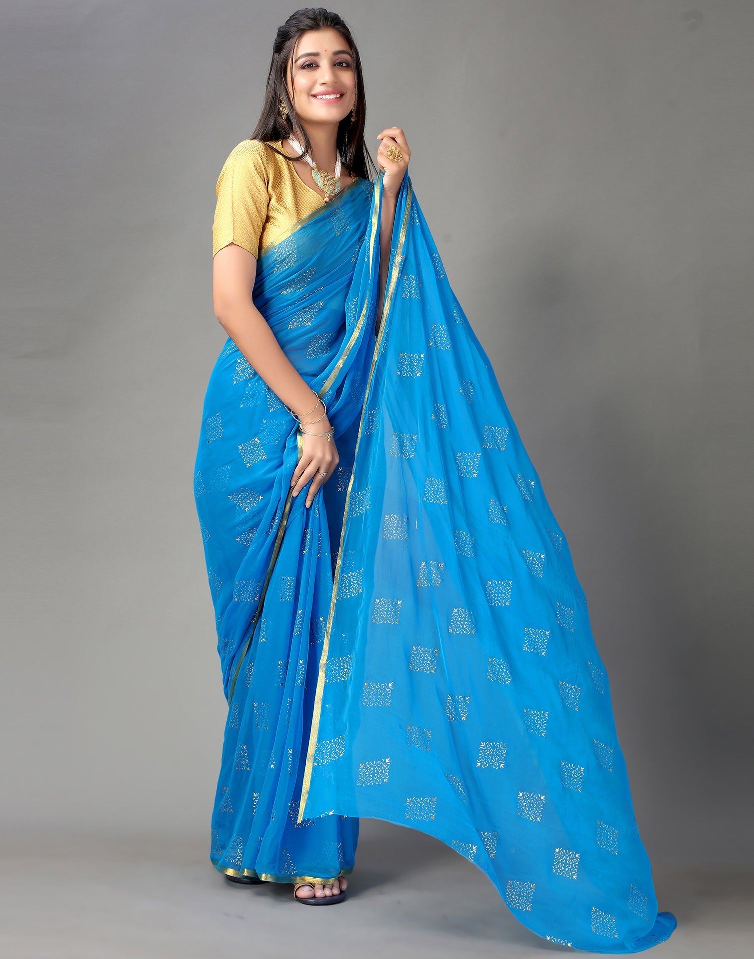 Sky Blue Chiffon Saree | Sudathi