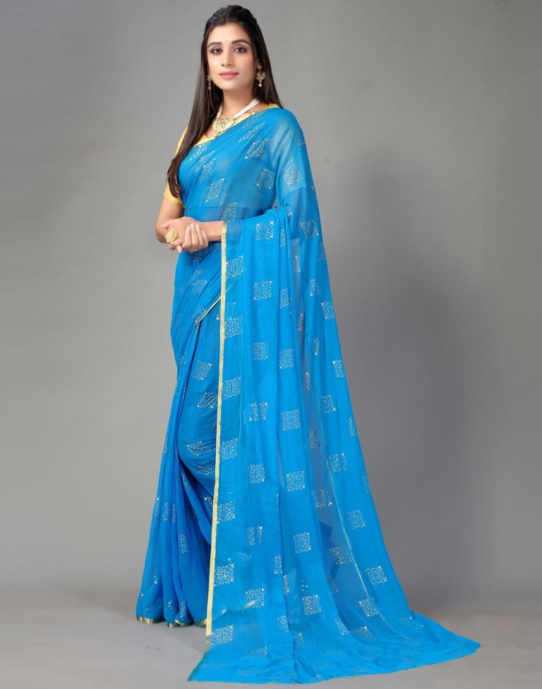 Sky Blue Chiffon Saree | Sudathi