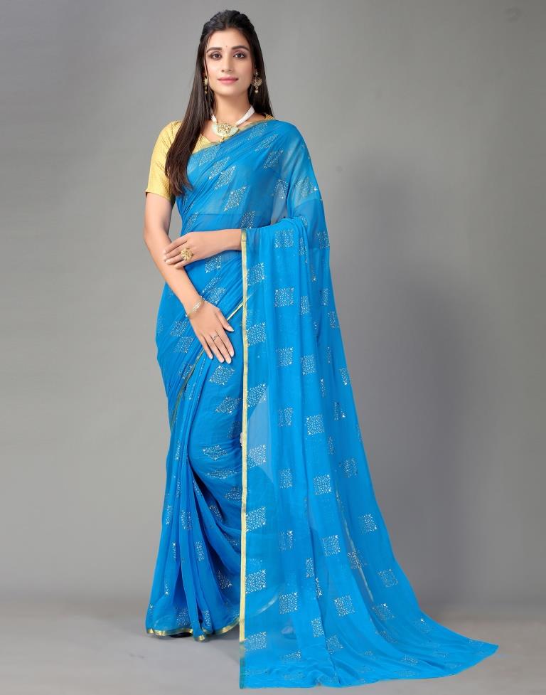 Sky Blue Chiffon Saree | Sudathi