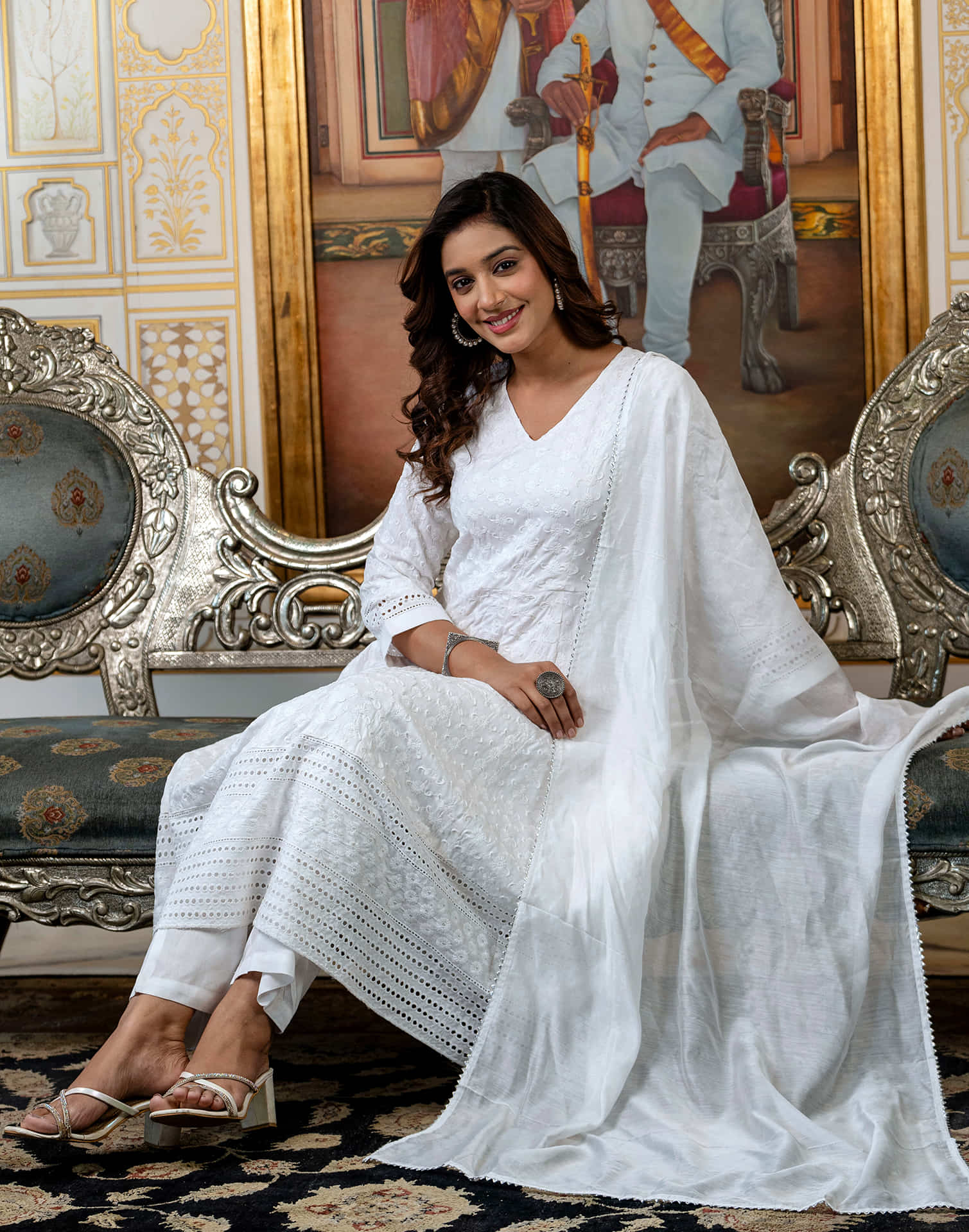 White Rayon Chikankari Embroidery Anarkali Kurta Set With Dupatta
