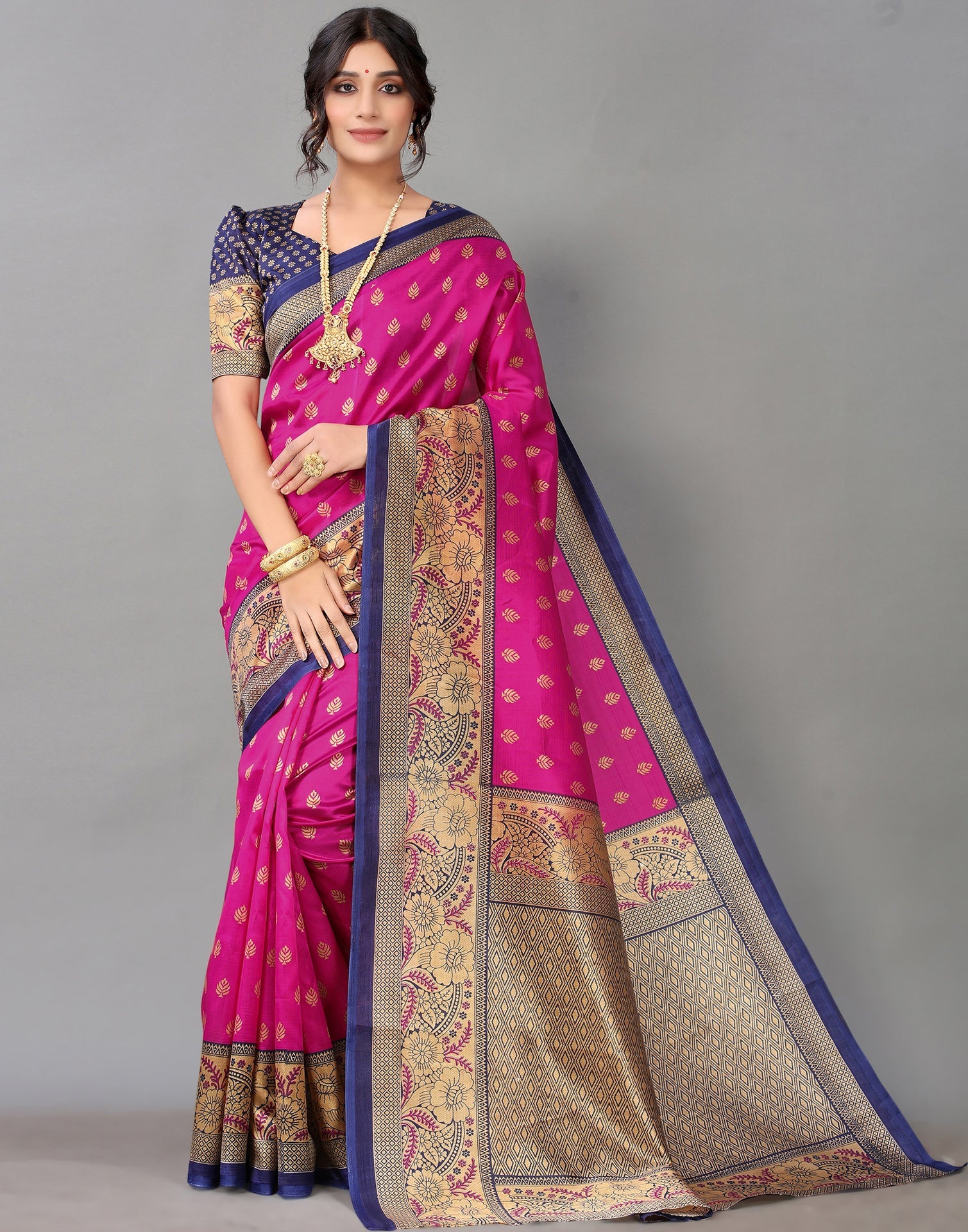 Rani Pink And Beige Silk Saree | Sudathi