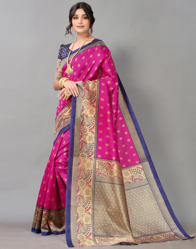 Rani Pink And Beige Silk Saree | Sudathi