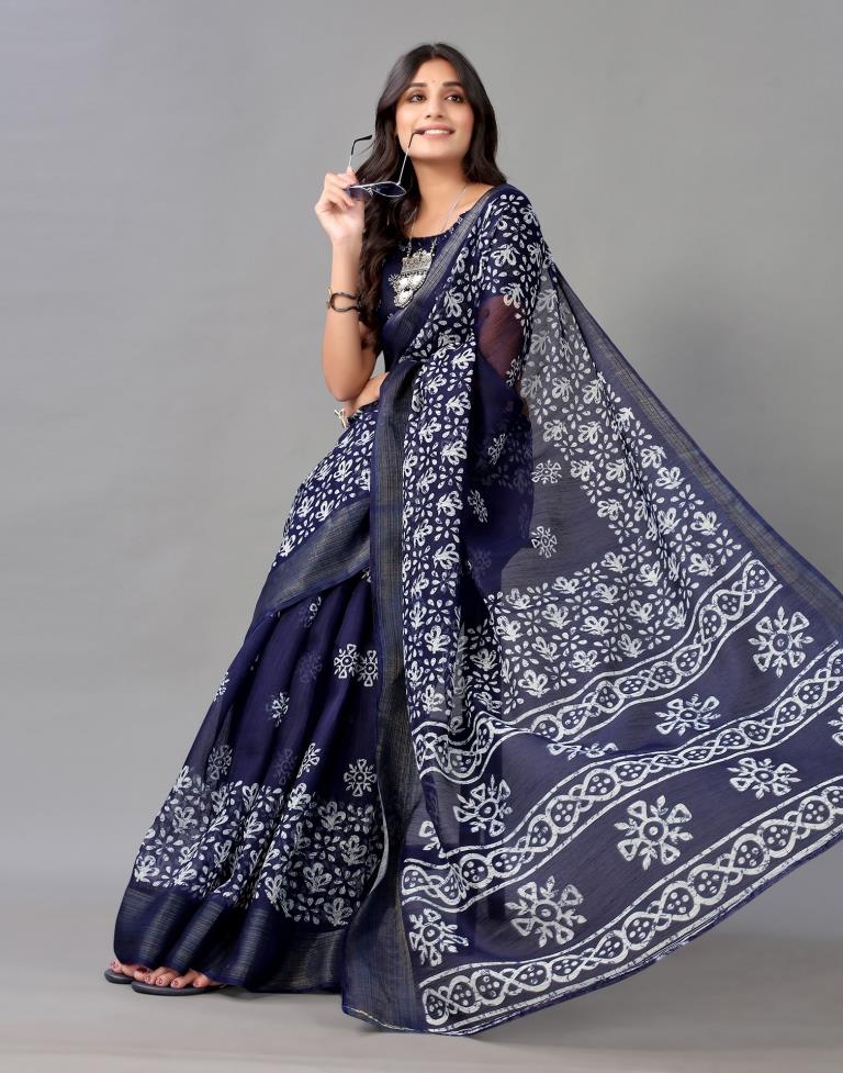 Dark Blue Cotton Saree | Sudathi