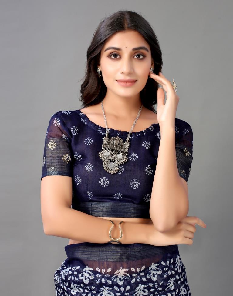 Dark Blue Cotton Saree | Sudathi