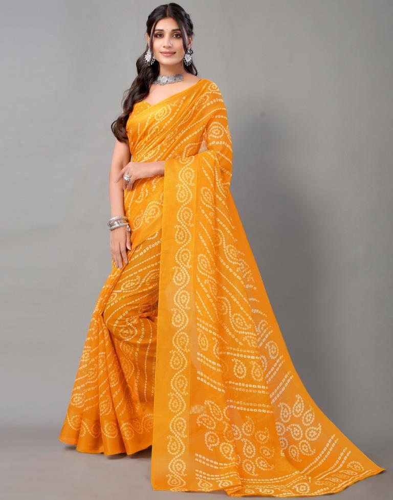 Mustard And Beige Cotton Saree | Sudathi