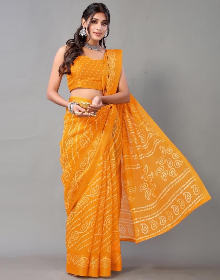 Mustard And Beige Cotton Saree | Sudathi