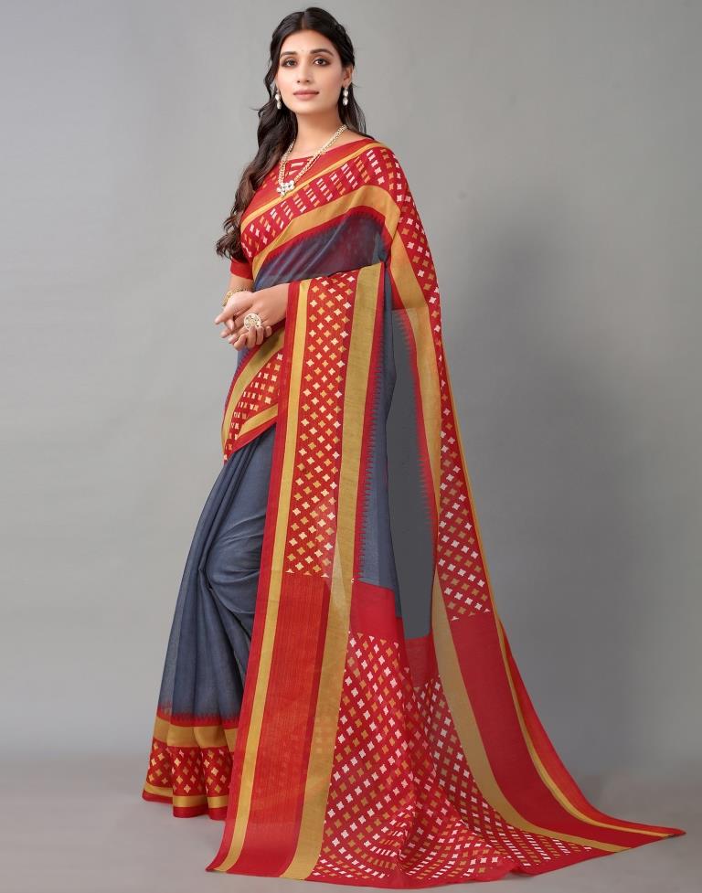 Grey Cotton Saree | Sudathi