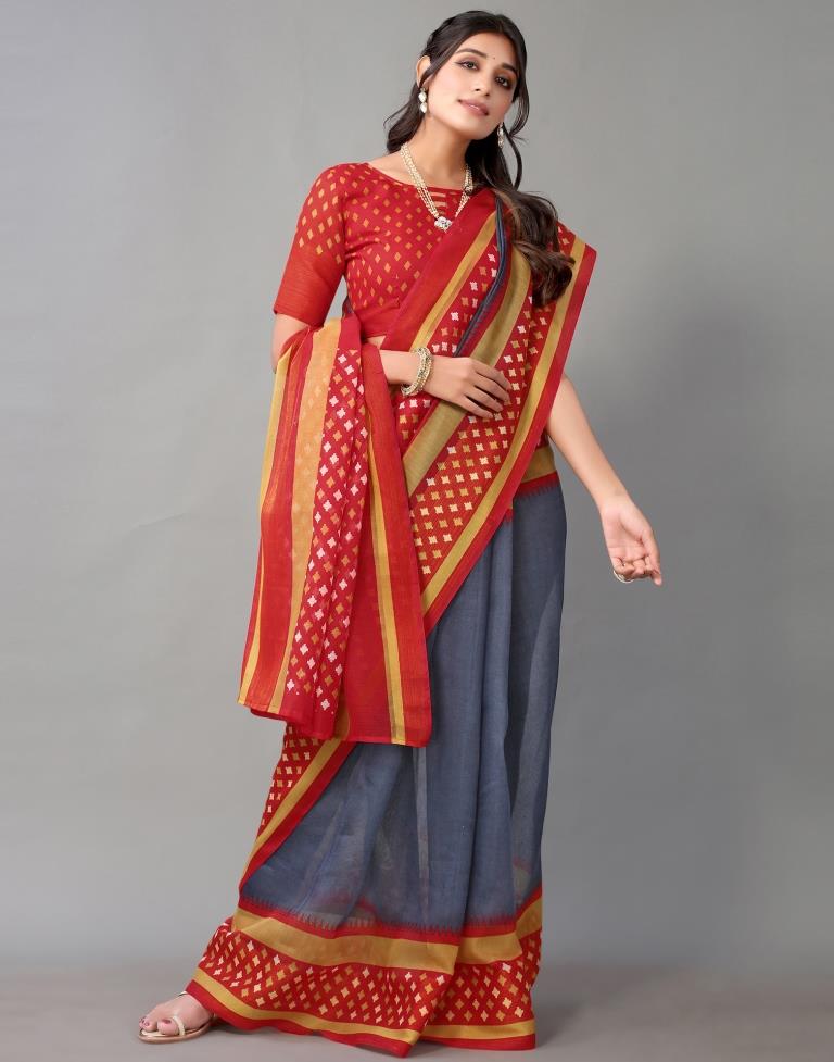 Grey Cotton Saree | Sudathi
