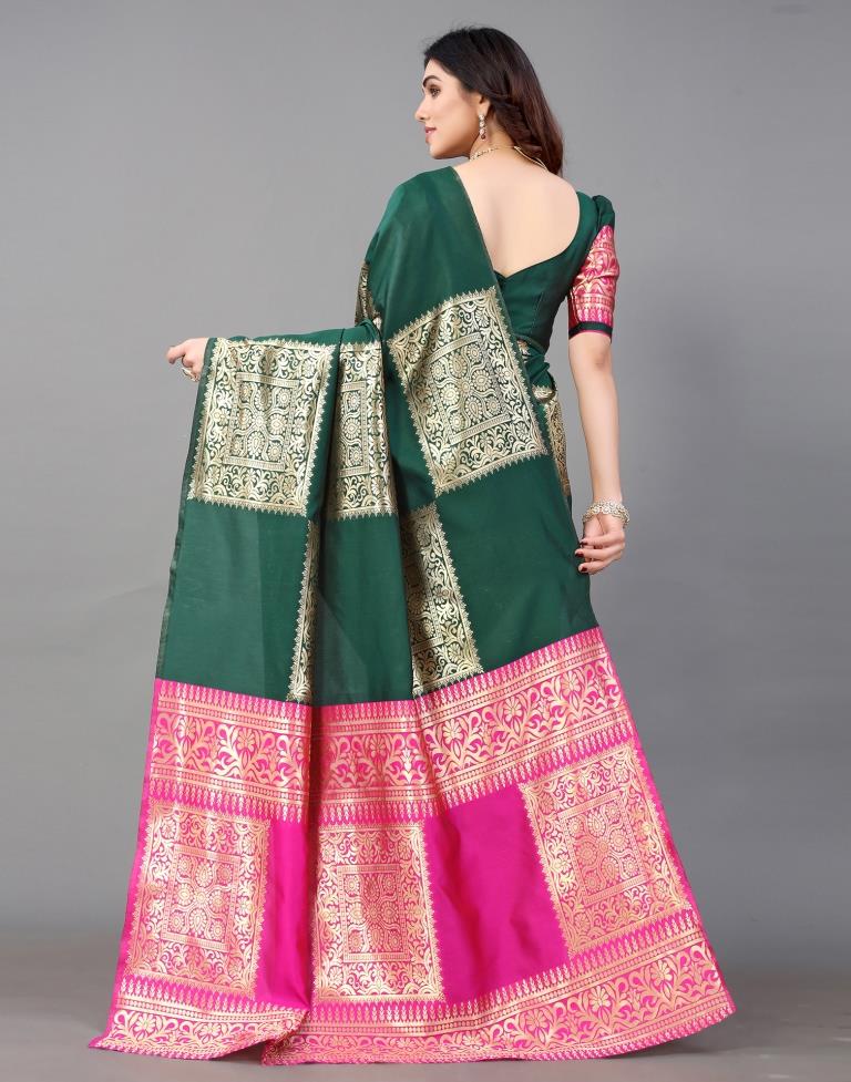 Dark Green And Golden Banarasi Silk Saree | Sudathi