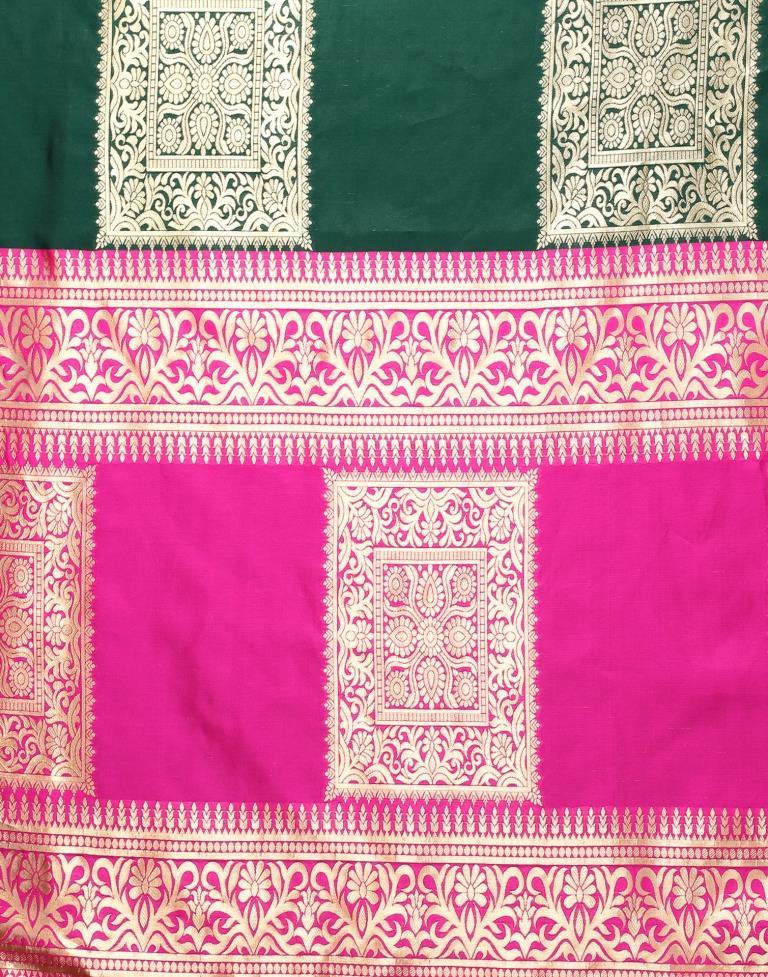 Dark Green And Golden Banarasi Silk Saree | Sudathi