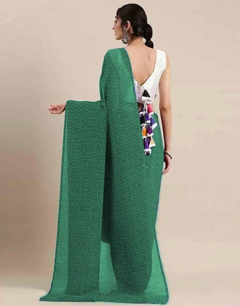 Green Bandhani Pleated Saree | Sudathi