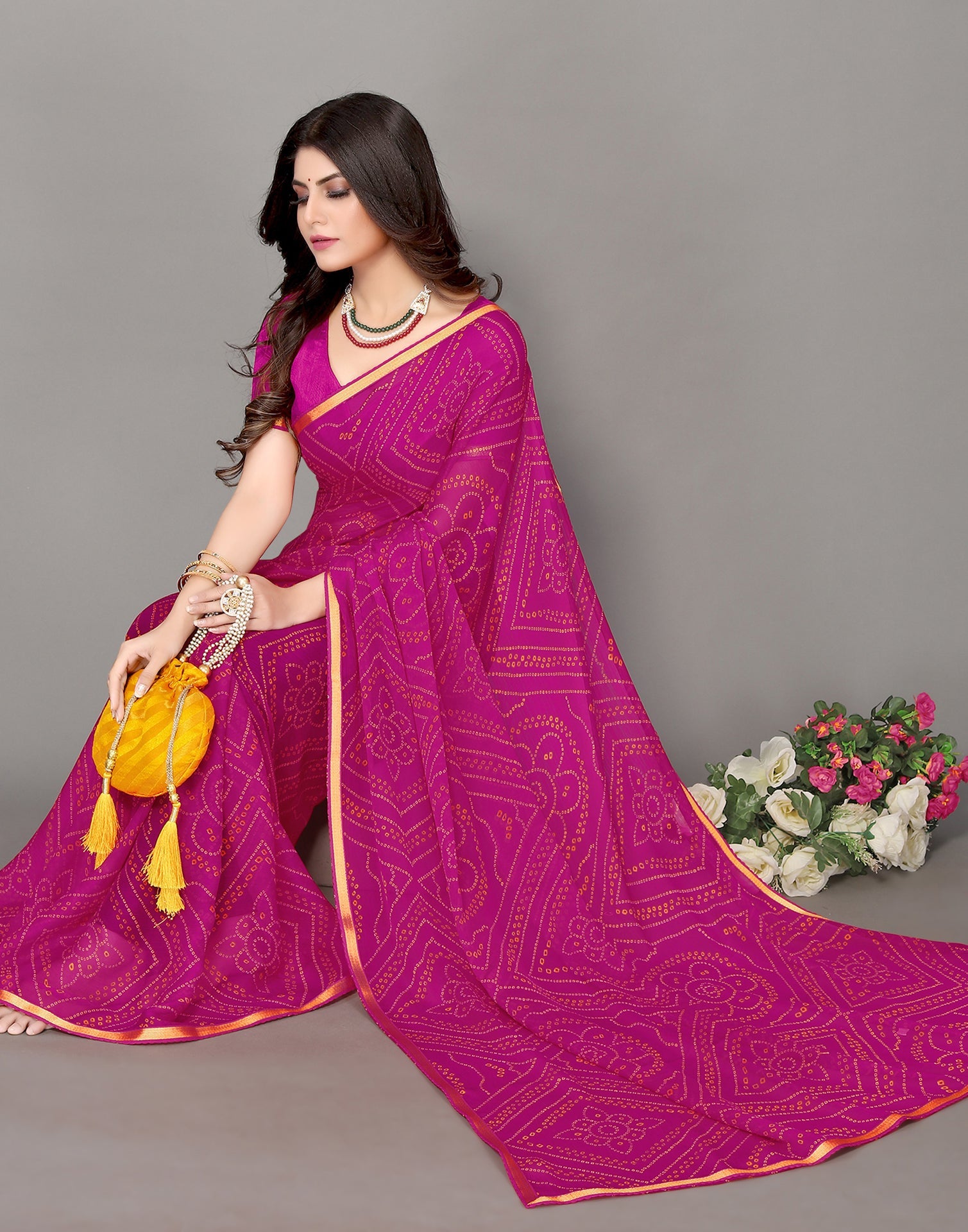 Pink Bandhani Printed Saree | Sudathi