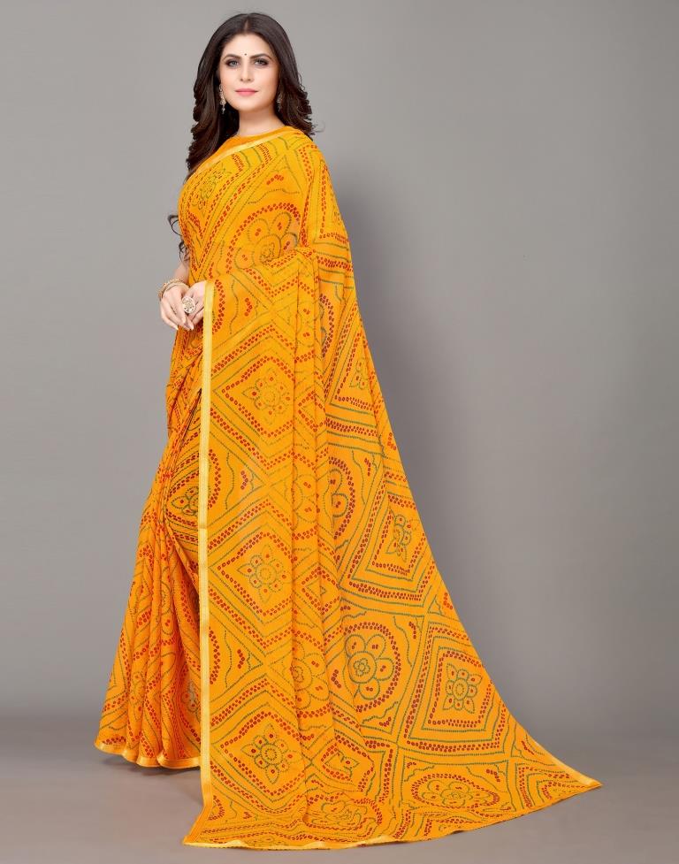 Yellow Bandhani Printed Saree | Sudathi