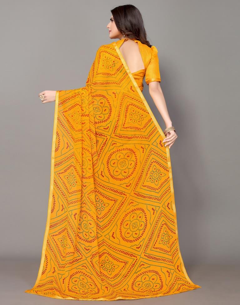 Yellow Bandhani Printed Saree | Sudathi