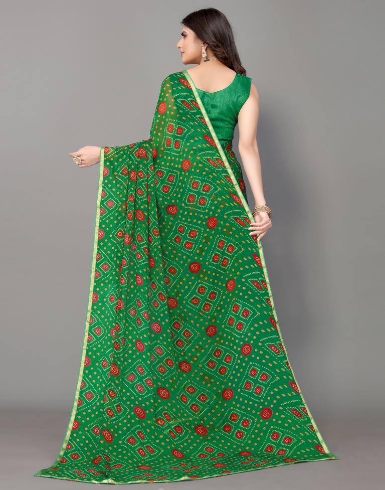 Green Bandhani Printed Saree | Sudathi