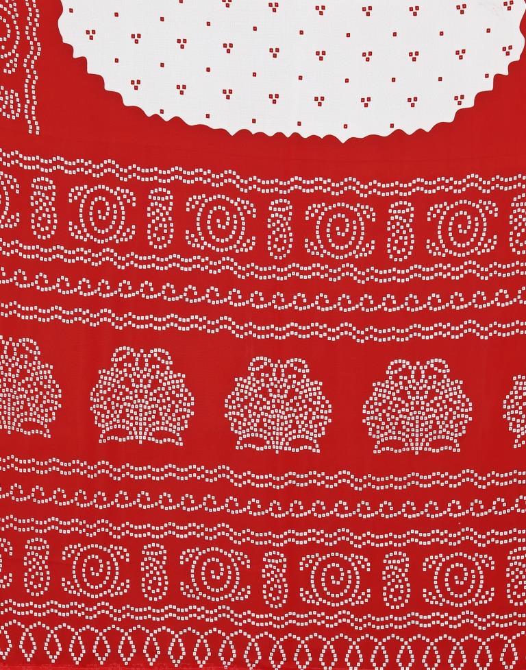 Red And White Bandhani Printed Saree | Sudathi