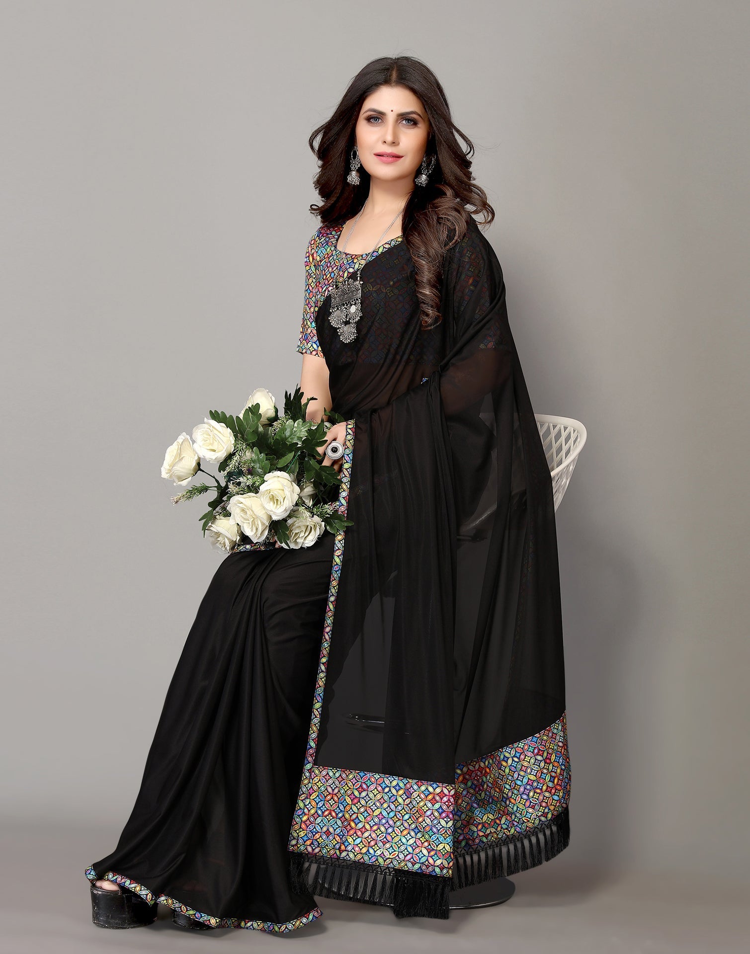 Black Plain Saree | Sudathi