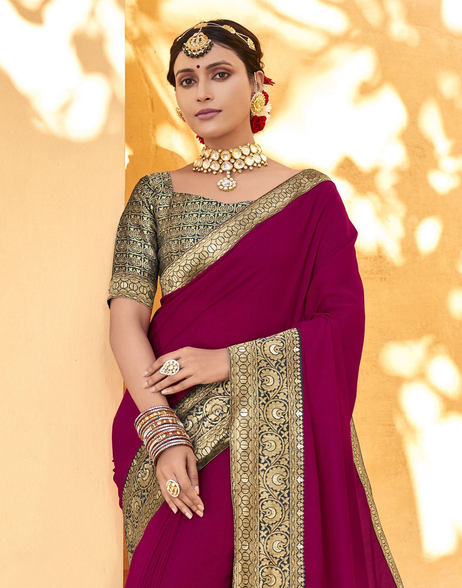 Dark Pink Silk Saree | Sudathi