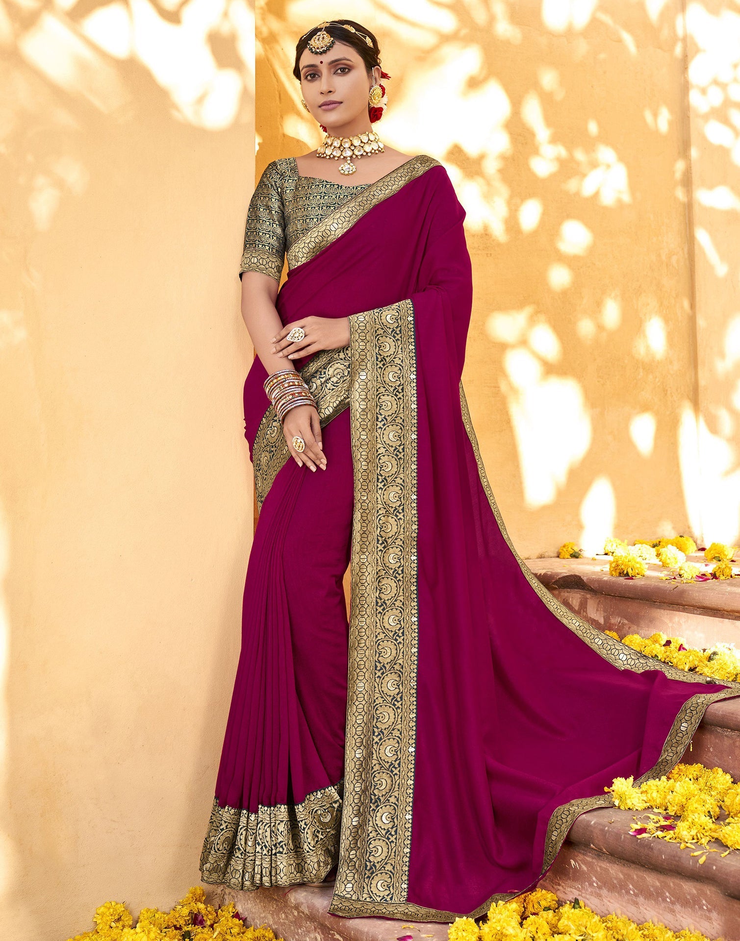 Dark Pink Silk Saree | Sudathi