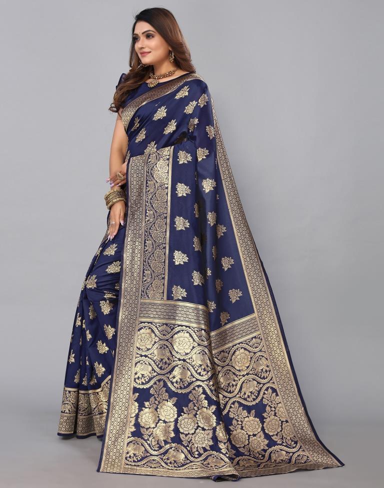 Navy Blue Banarasi Silk Saree | Sudathi