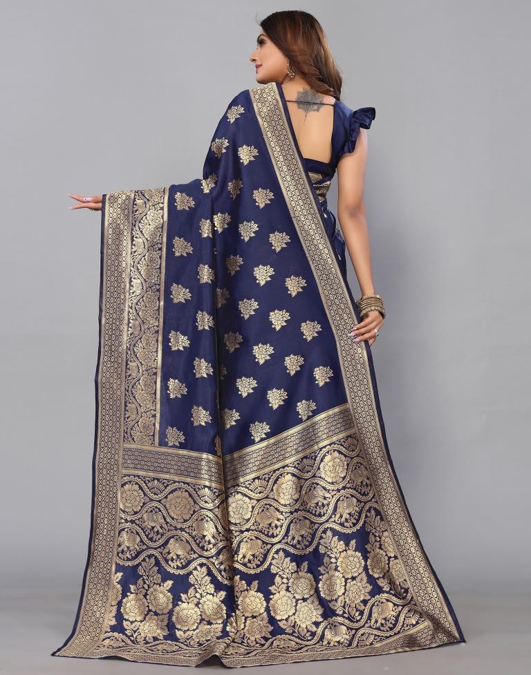 Navy Blue Banarasi Silk Saree | Sudathi