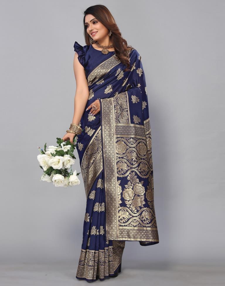 Navy Blue Banarasi Silk Saree | Sudathi
